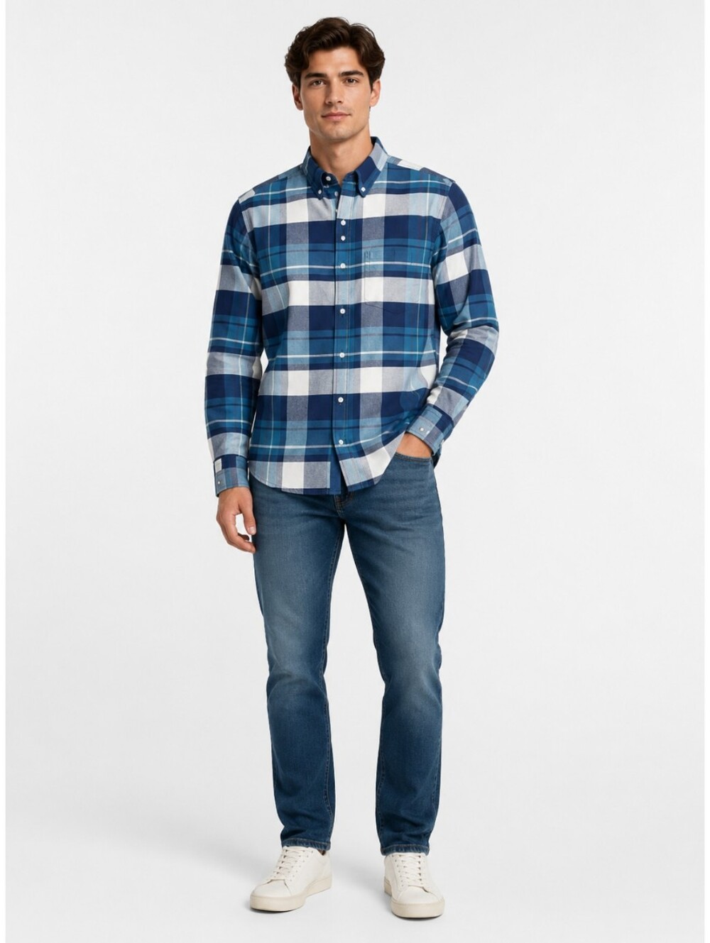 Old‎ Navy Slim Fit Men's Button Down Everyday Blue Plaid Shirt size Small